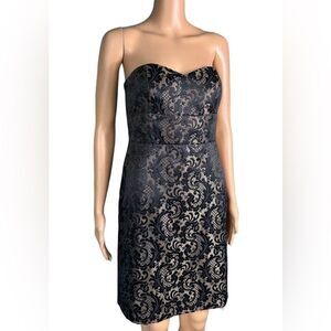 ANN TAYLOR LOFT Strapless Dress- NWT Black & GOLD Brocade Size 10